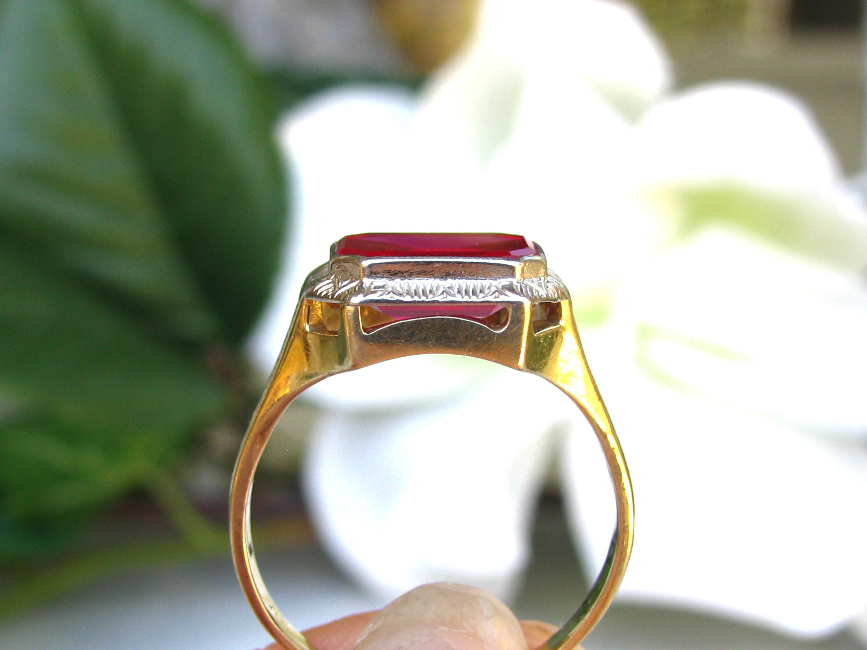 Ostby bartonレッドダイヤモンド☆アンティークリング Antique Ostby Barton Ring Rare Historical OB Synthetic Ruby Ring