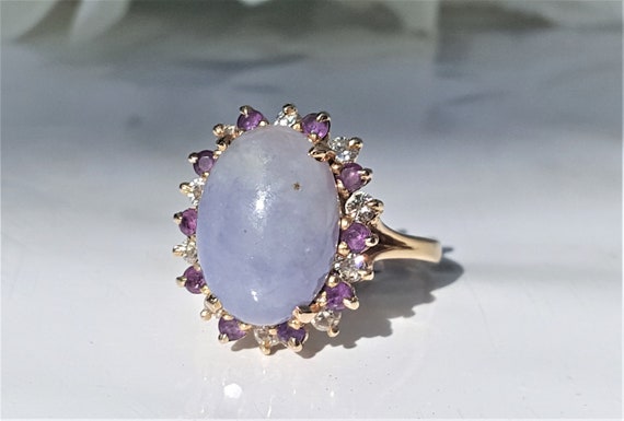 Vintage Lavender Jadeite Amethyst & Diamond Ring … - image 3