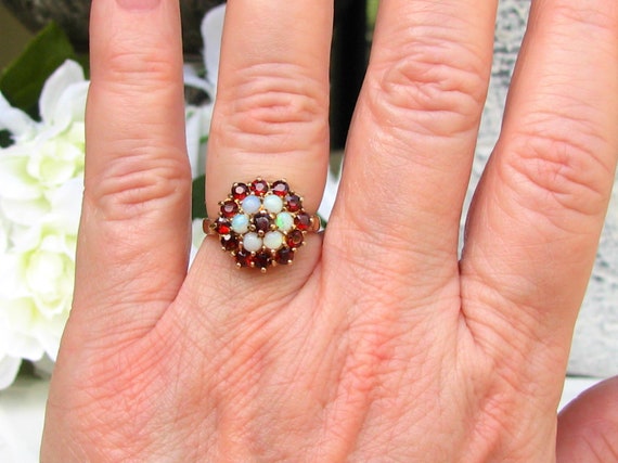 Vintage Garnet & Opal Ring Alternative Engagement… - image 8