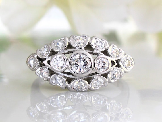 Vintage Engagement Ring Heart Motif Unique Engage… - image 1