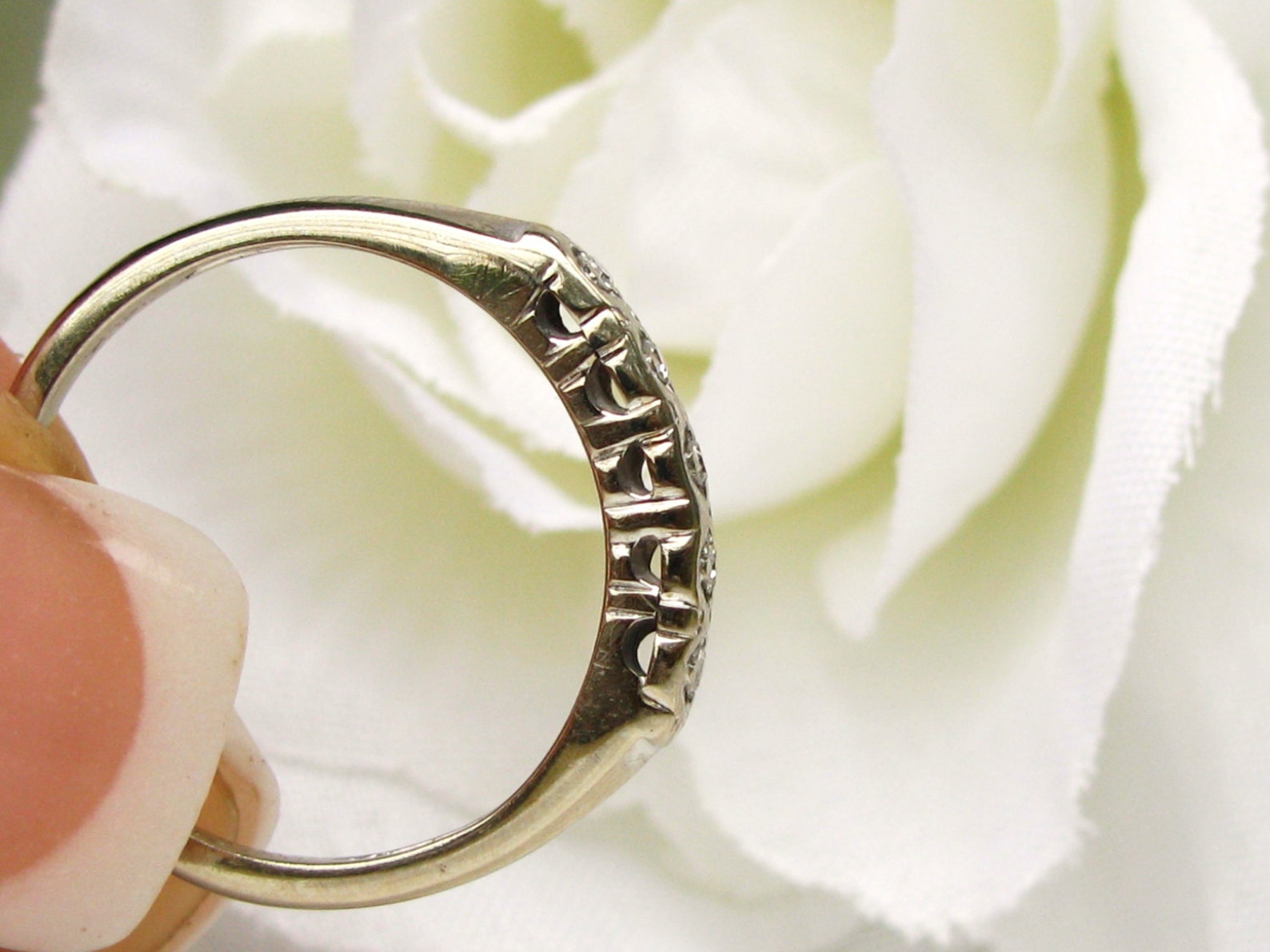 Vintage Keepsake Diamond Wedding Ring 14K White Gold Ladies Etsy España