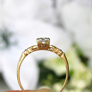 Art Deco Engagement Ring Petite 0.10ct Diamond 14K Two Tone Gold Orange ...