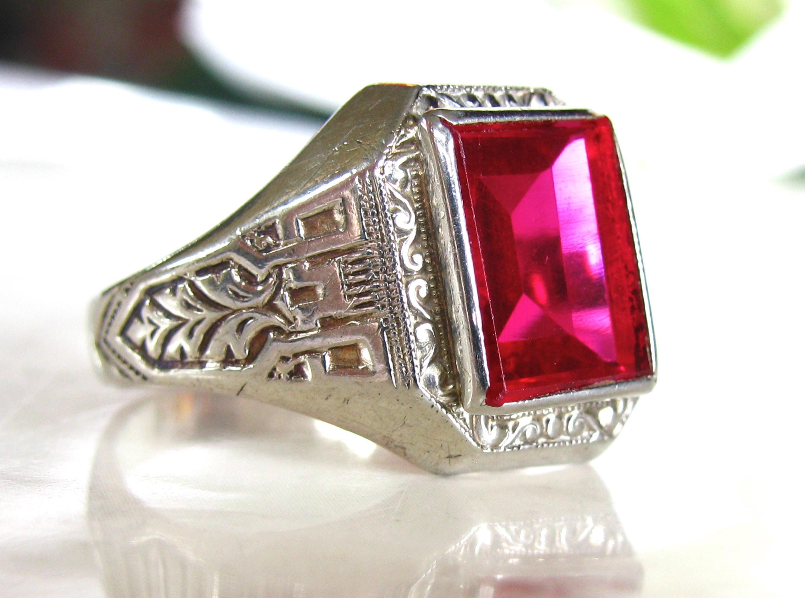 Antique Ostby Barton Ring Rare Historical OB Synthetic Ruby Ring