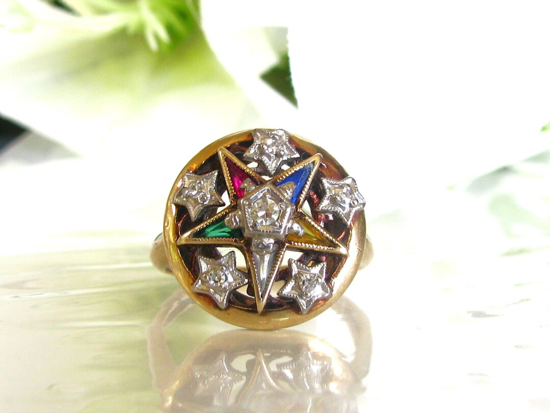 Vintage Order of the Eastern Star Star Motif Diamond Ring Ladies ...
