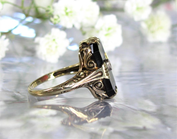 Antique Edwardian Onyx & Diamond Accent Ring Orna… - image 4