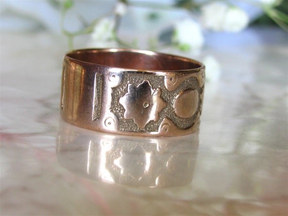 Antique Wide Wedding Band 10K Rose Hued Yellow Go… - image 3