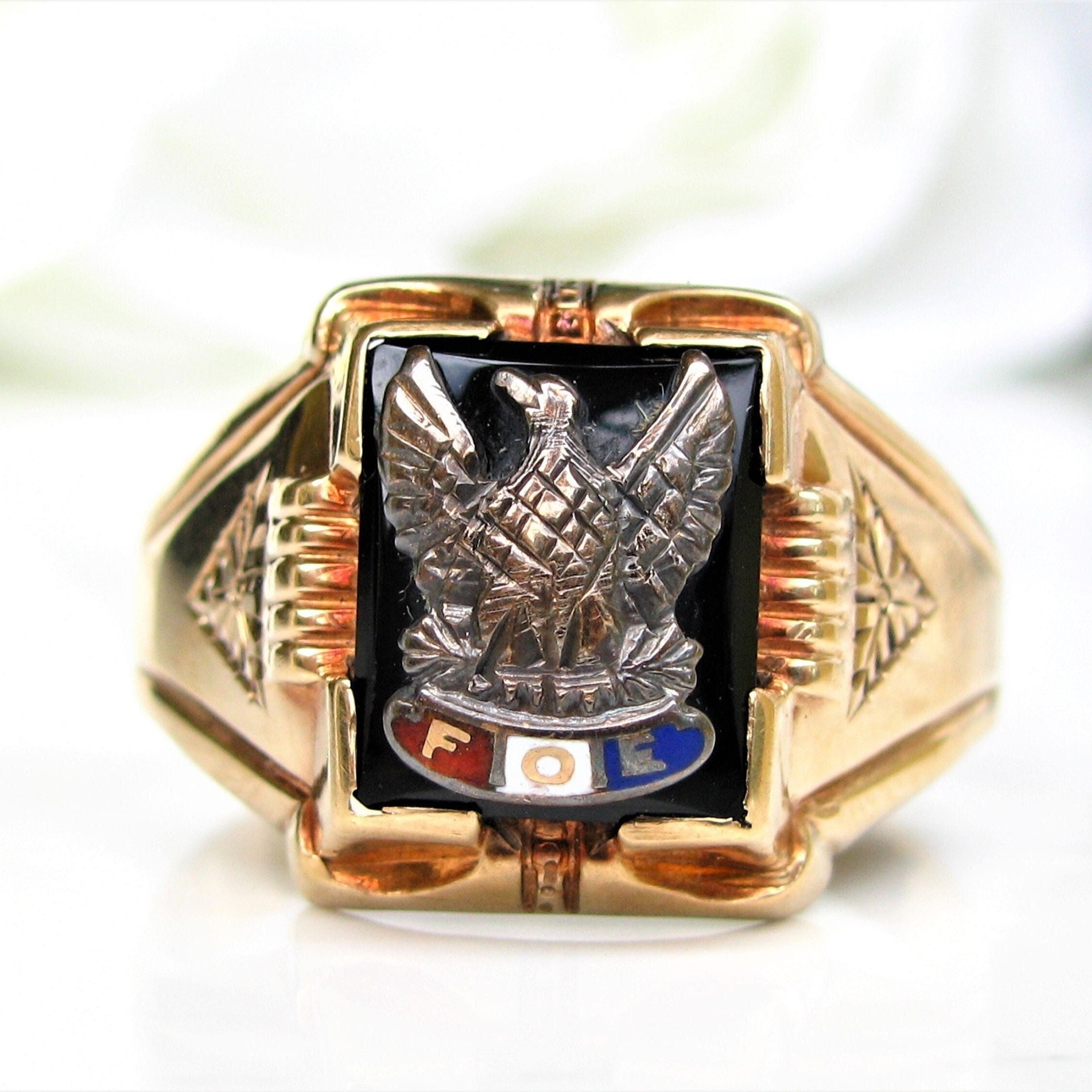 Fraternal Order of Eagles FOE Sterling Silver Ring 1940's