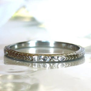 Art Deco Wedding Band Antique Belais Wedding Ring Floral & Wheat Pattern Eternity Ring 18K White Gold Stacking Ring Thin Wedding Band