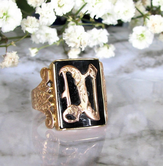 Antique Victorian Ring 1890 Antique Onyx Ring 10K Gold Letter N Initial Ring Unique Antique Engagement Ring Antique Wedding Ring Etsy Canada