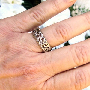Antique Diamond Wedding Band 14K White Gold Scroll Filigree Edwardian Ring 0.92ctw Diamond Wide Wedding Ring Antique Diamond Eternity Ring image 9