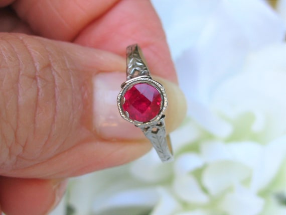 Antique Ruby Engagement Ring 0.65ct Synthetic Rub… - image 5