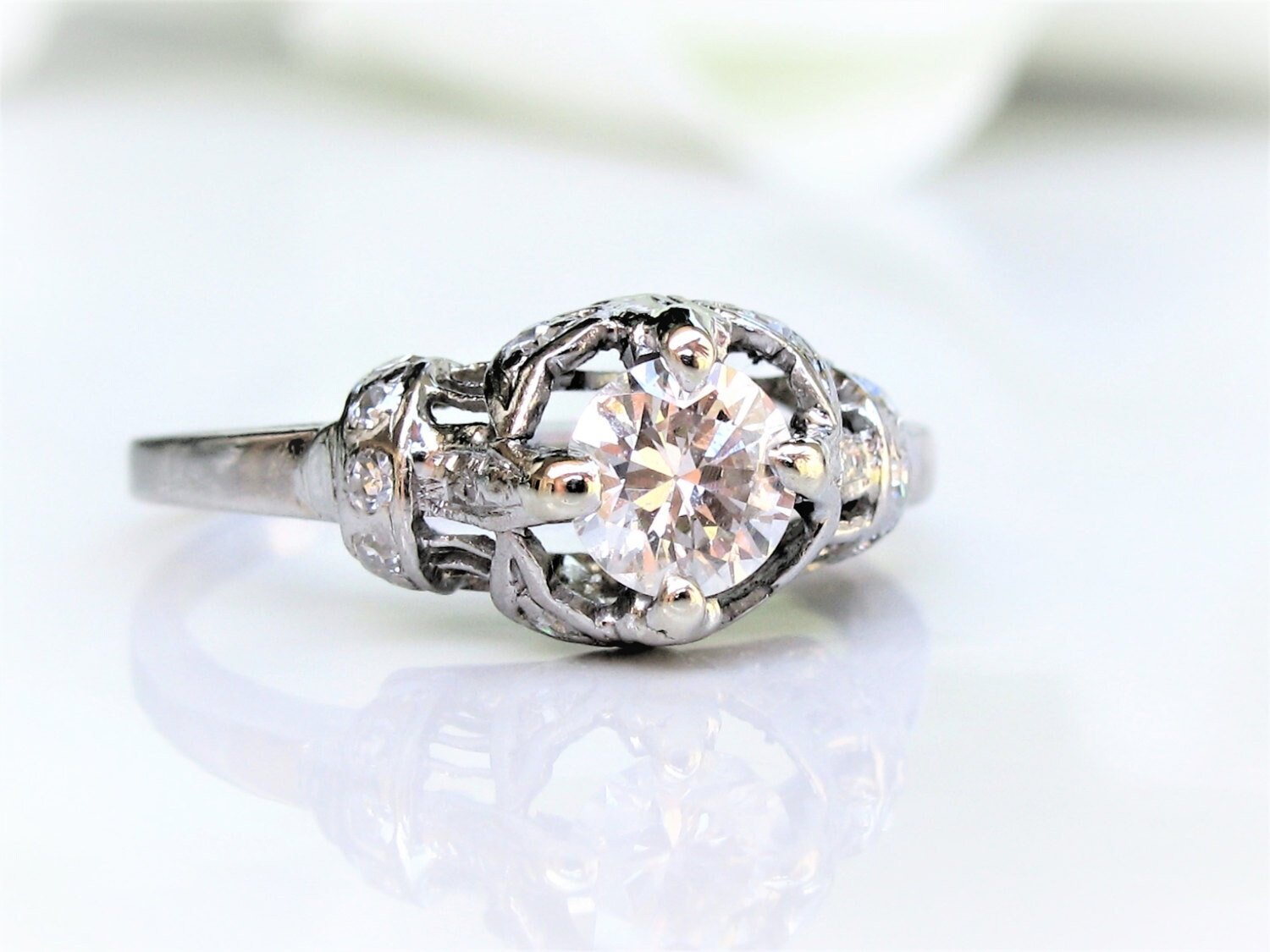 Antique Edwardian Engagement Ring 0.50ct European Cut Diamond Etsy