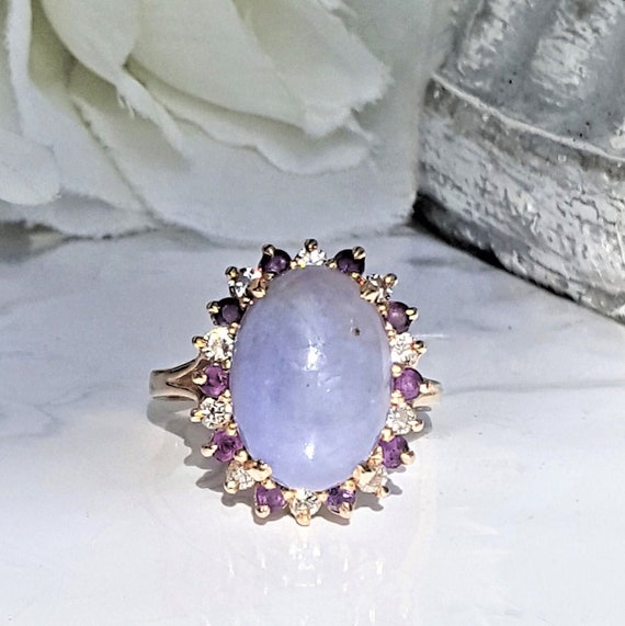 Vintage Lavender Jadeite Amethyst & Diamond Ring … - image 1