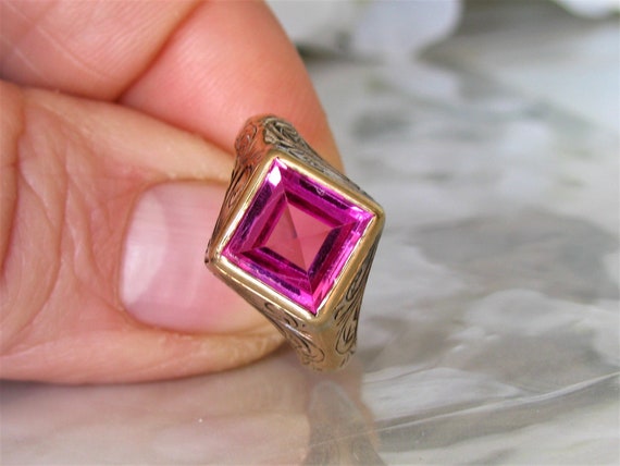 Vintage Pink Sapphire Ring Alternative Unique Eng… - image 6