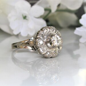 Antique 0.80ctw Diamond Halo Ring, Art Deco 14K White Gold image 3