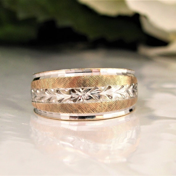 Vintage Keepsake Wedding Ring 14K Two Tone Gold Diamond Cut - Etsy