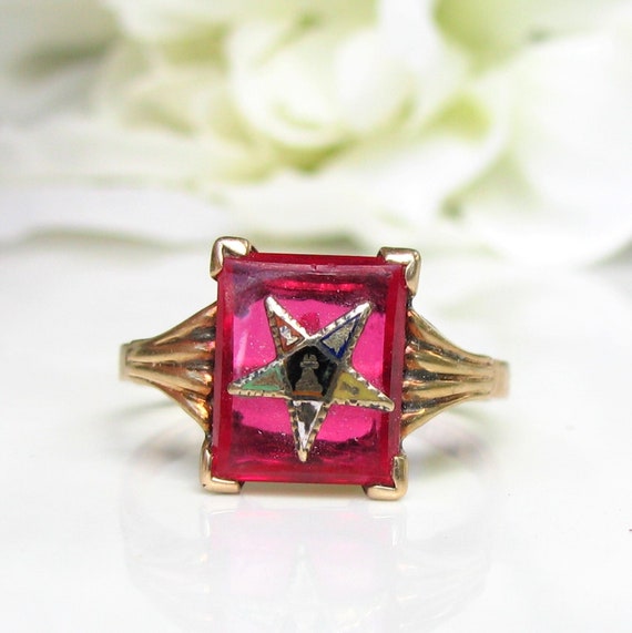 Vintage Order of the Eastern Star Ring Spinel OES… - image 1