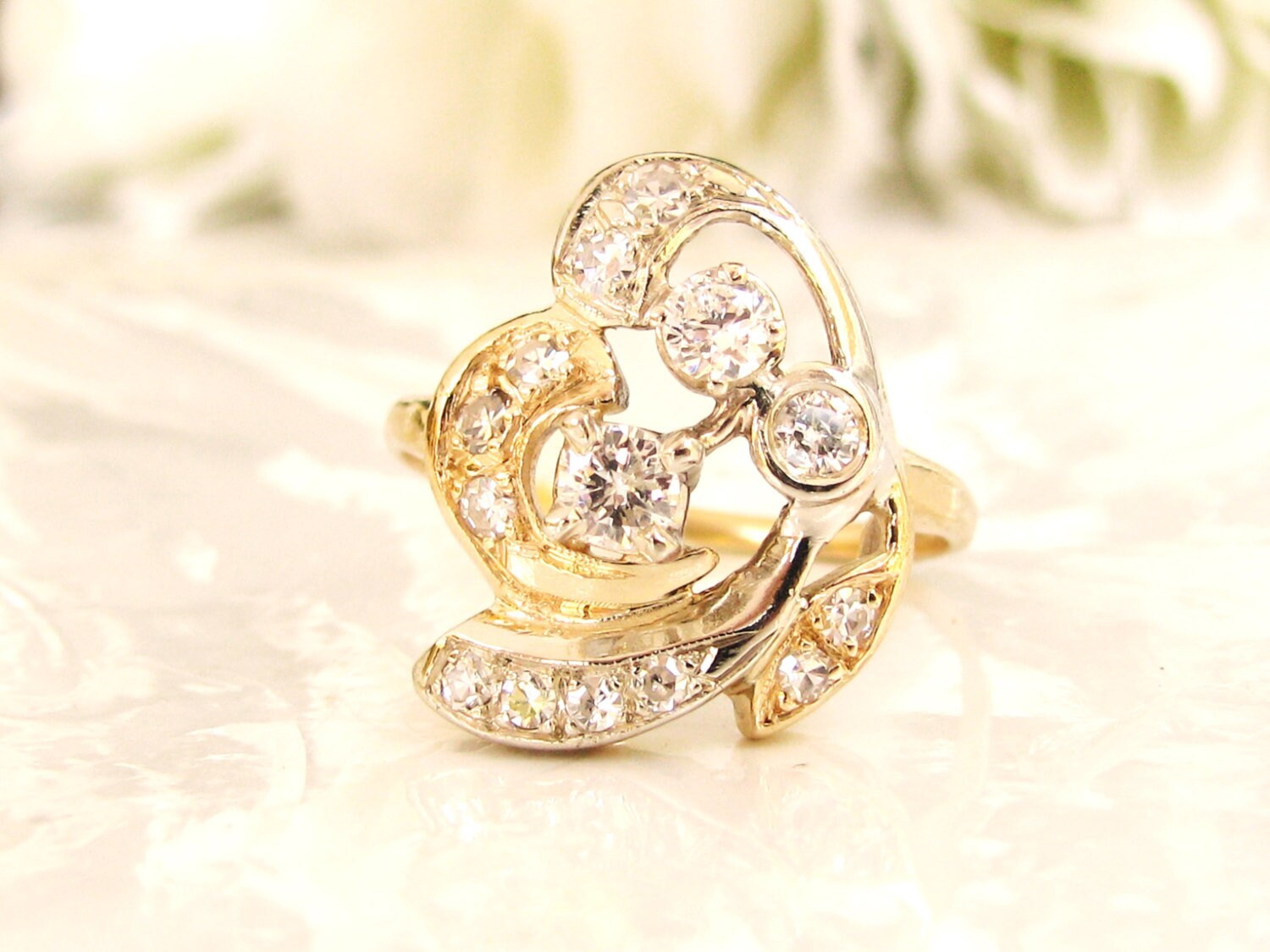 Antique Engagement Ring Art Nouveau Style 0.56ctw Diamond Etsy