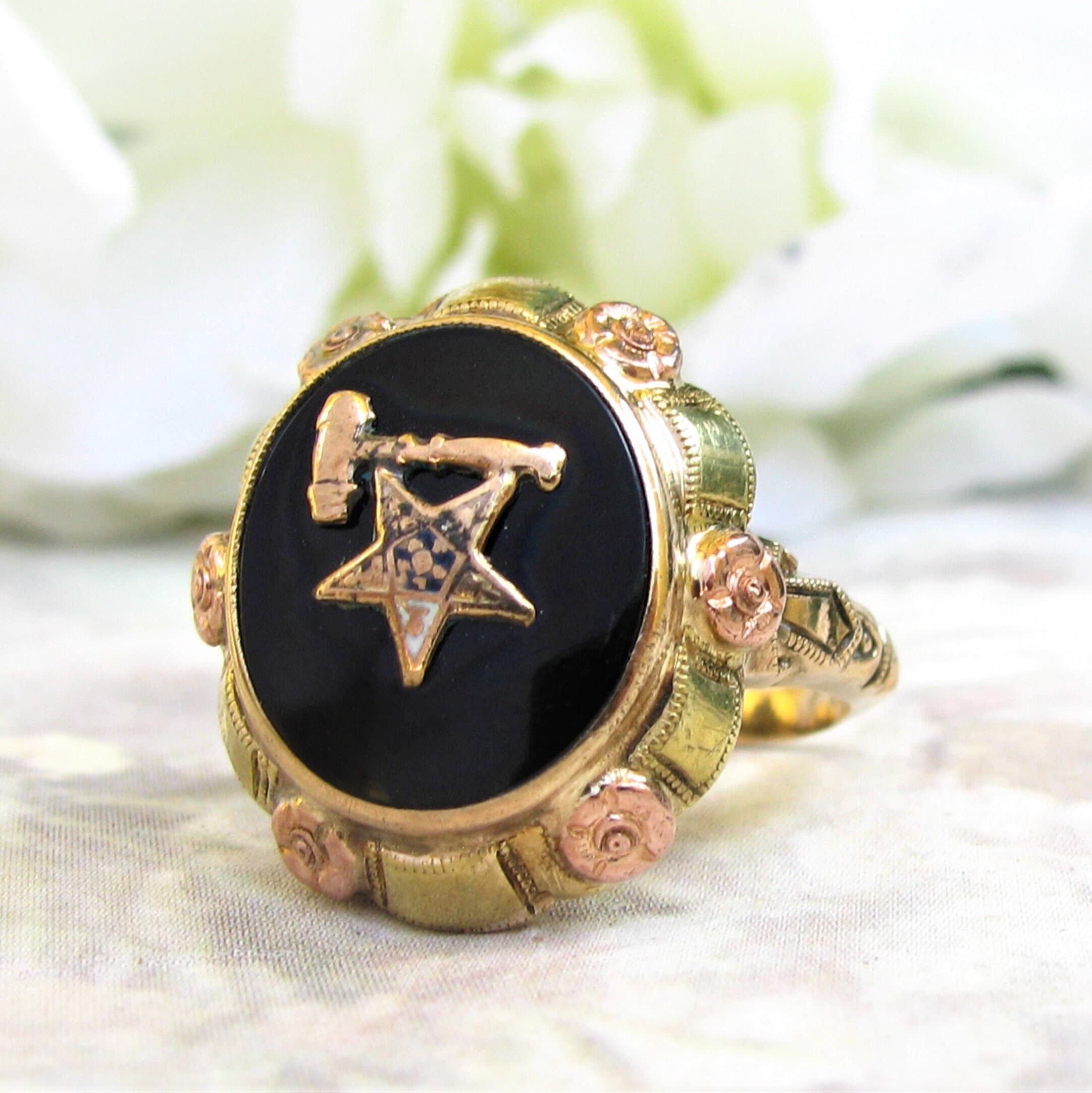 Colour Blossom Mini Star Ring, Yellow Gold, Onyx And Diamond