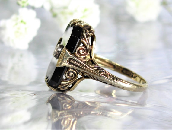 Antique Edwardian Onyx & Diamond Accent Ring Orna… - image 2