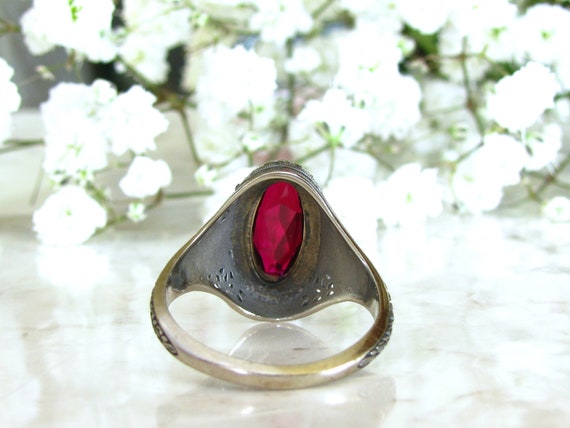 Vintage Style Ruby Ring Large Oval Bezel Set Synt… - image 5
