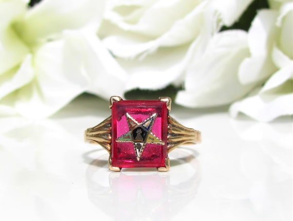 Vintage Order of the Eastern Star Ring Spinel OES… - image 2