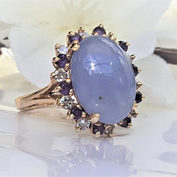 Vintage Lavender Jadeite Amethyst & Diamond Ring … - image 2