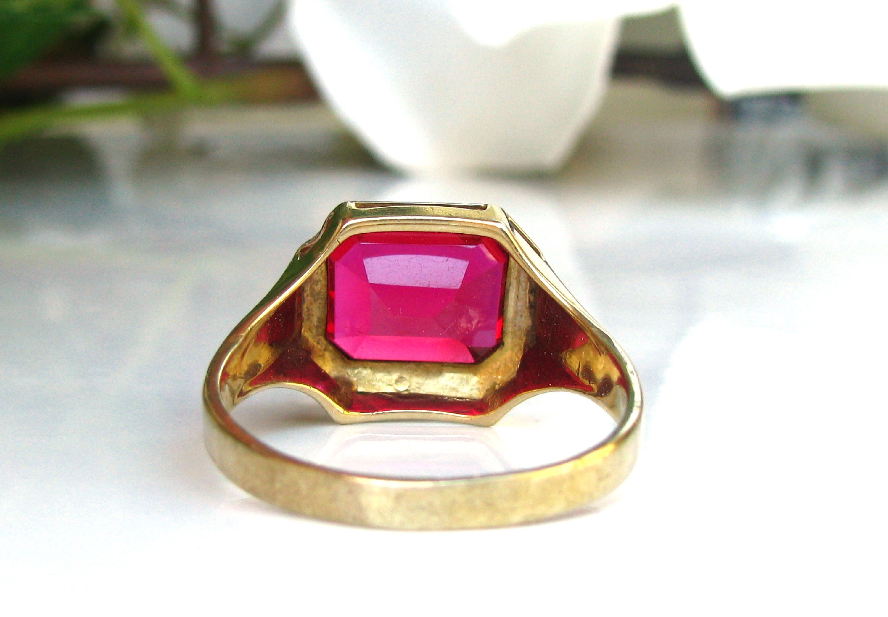 Antique Ostby Barton Ring Rare Historical OB Synthetic Ruby Ring