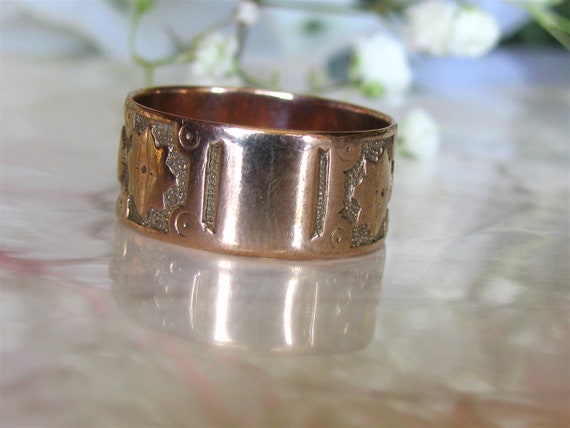 Antique Wide Wedding Band 10K Rose Hued Yellow Go… - image 4