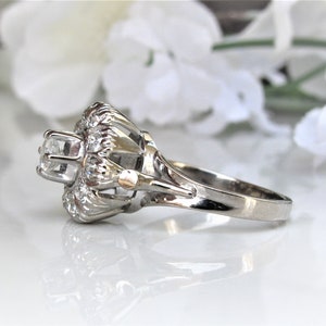 Antique 0.80ctw Diamond Halo Ring, Art Deco 14K White Gold image 4