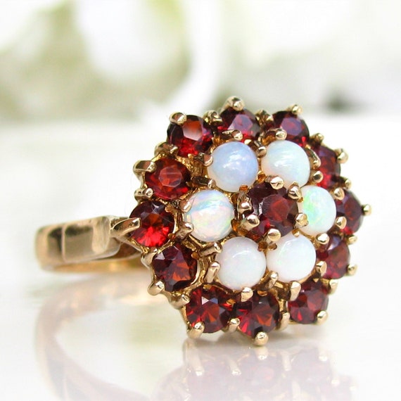 Vintage Garnet & Opal Ring Alternative Engagement… - image 2