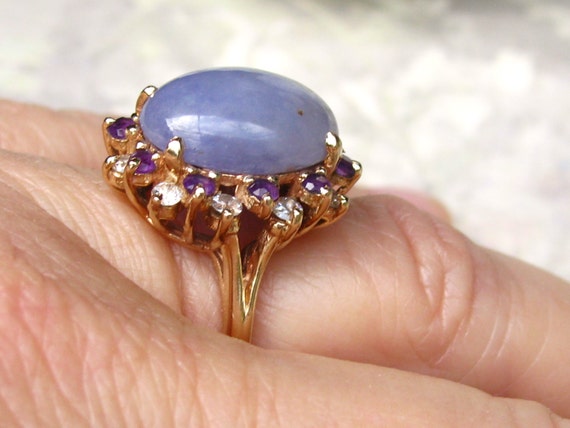 Vintage Lavender Jadeite Amethyst & Diamond Ring … - image 7