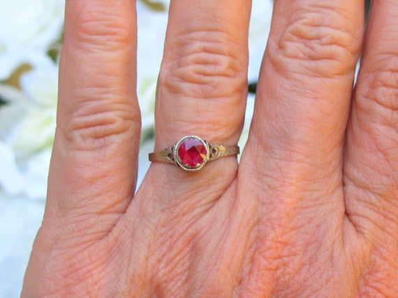 Antique Ruby Engagement Ring 0.65ct Synthetic Rub… - image 7