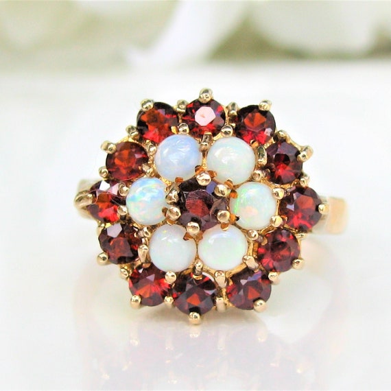 Vintage Garnet & Opal Ring Alternative Engagement… - image 1