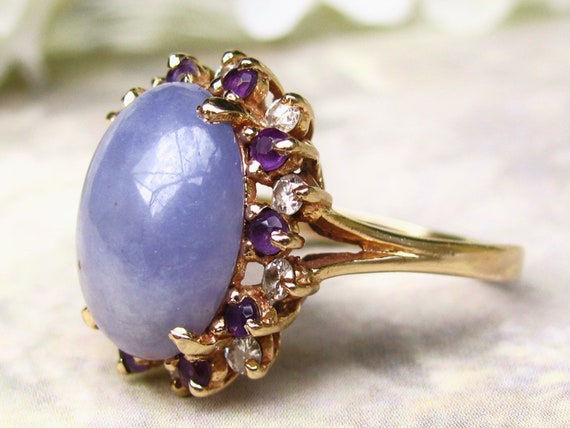 Vintage Lavender Jadeite Amethyst & Diamond Ring … - image 4