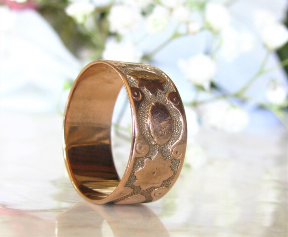 Antique Wide Wedding Band 10K Rose Hued Yellow Go… - image 7