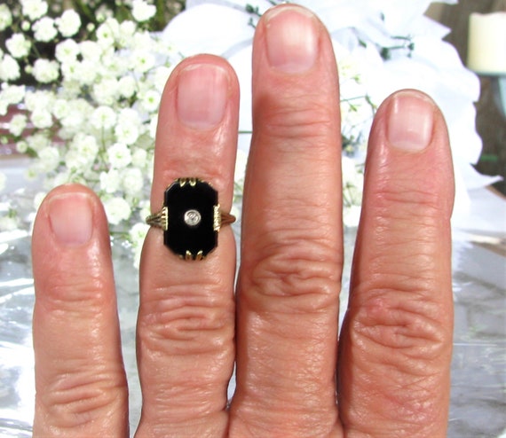 Antique Edwardian Onyx & Diamond Accent Ring Orna… - image 9