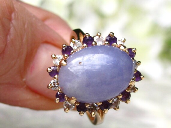 Vintage Lavender Jadeite Amethyst & Diamond Ring … - image 5