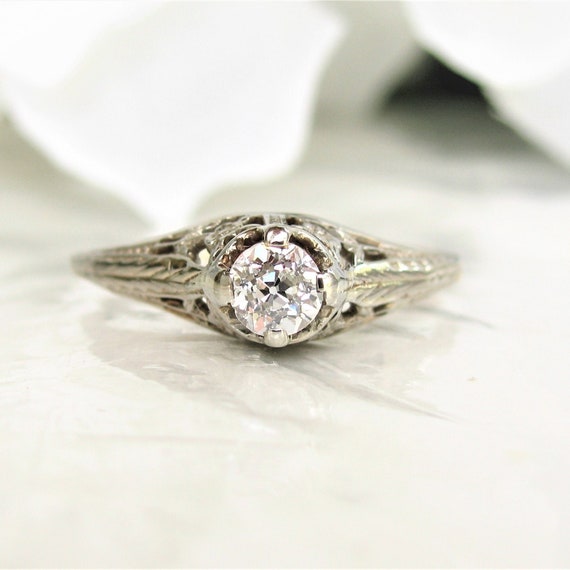 Antique Old Mine Cut Diamond Engagement Ring Fused Wedding Set 14K