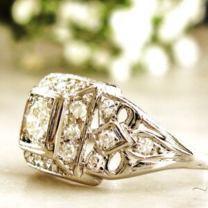 Art Deco Engagement Ring 0.77ctw European Cut Diamond Antique Engagement Ring Platinum Wedding Ring Bow Design Diamond Anniversary Ring image 2