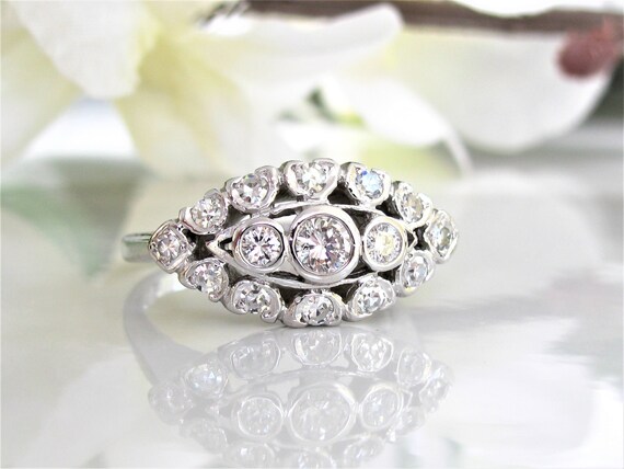 Vintage Engagement Ring Heart Motif Unique Engage… - image 2