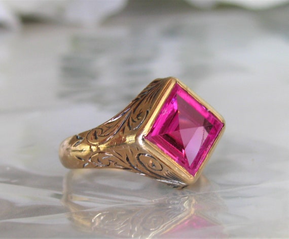 Vintage Pink Sapphire Ring Alternative Unique Eng… - image 4