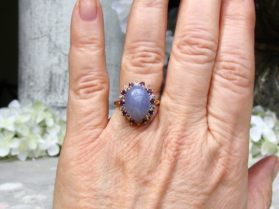 Vintage Lavender Jadeite Amethyst & Diamond Ring … - image 8