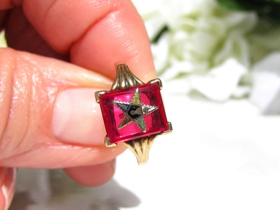 Vintage Order of the Eastern Star Ring Spinel OES… - image 8