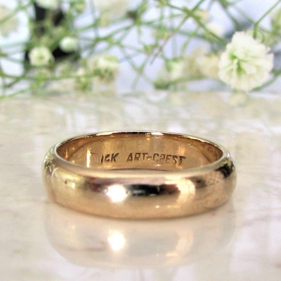 Vintage Art Crest Wedding Ring 14K Yellow Gold La… - image 1