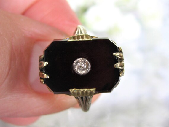 Antique Edwardian Onyx & Diamond Accent Ring Orna… - image 7