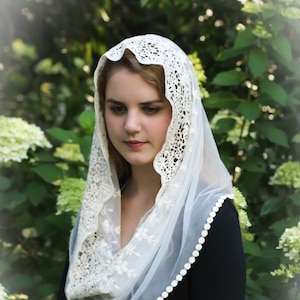 Evintage Veils ~ Elfenbeinspitze Französischer Kapellenschleier Mantilla Kopfbedeckung Lateinische Masse Unendlichkeitsschleier