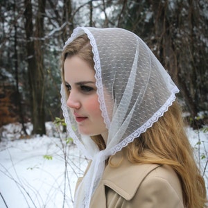 Evintage Veils~ So Soft  Vintage-Inspired  Lace Head Covering  Kerchief Tie-style Head Covering Church Veil White or Black
