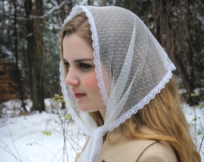 Evintage Veils~ So Soft  Vintage-Inspired  Lace Head Covering  Kerchief Tie-style Head Covering Church Veil White or Black
