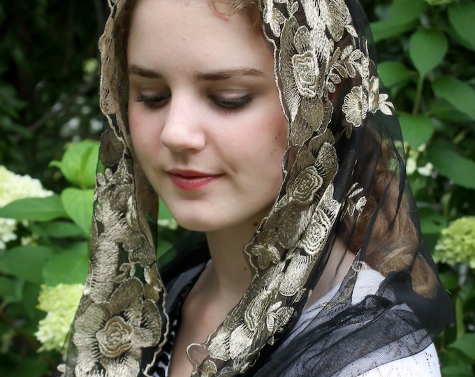 Evintage Veils~ Black & Gold Floral Veil